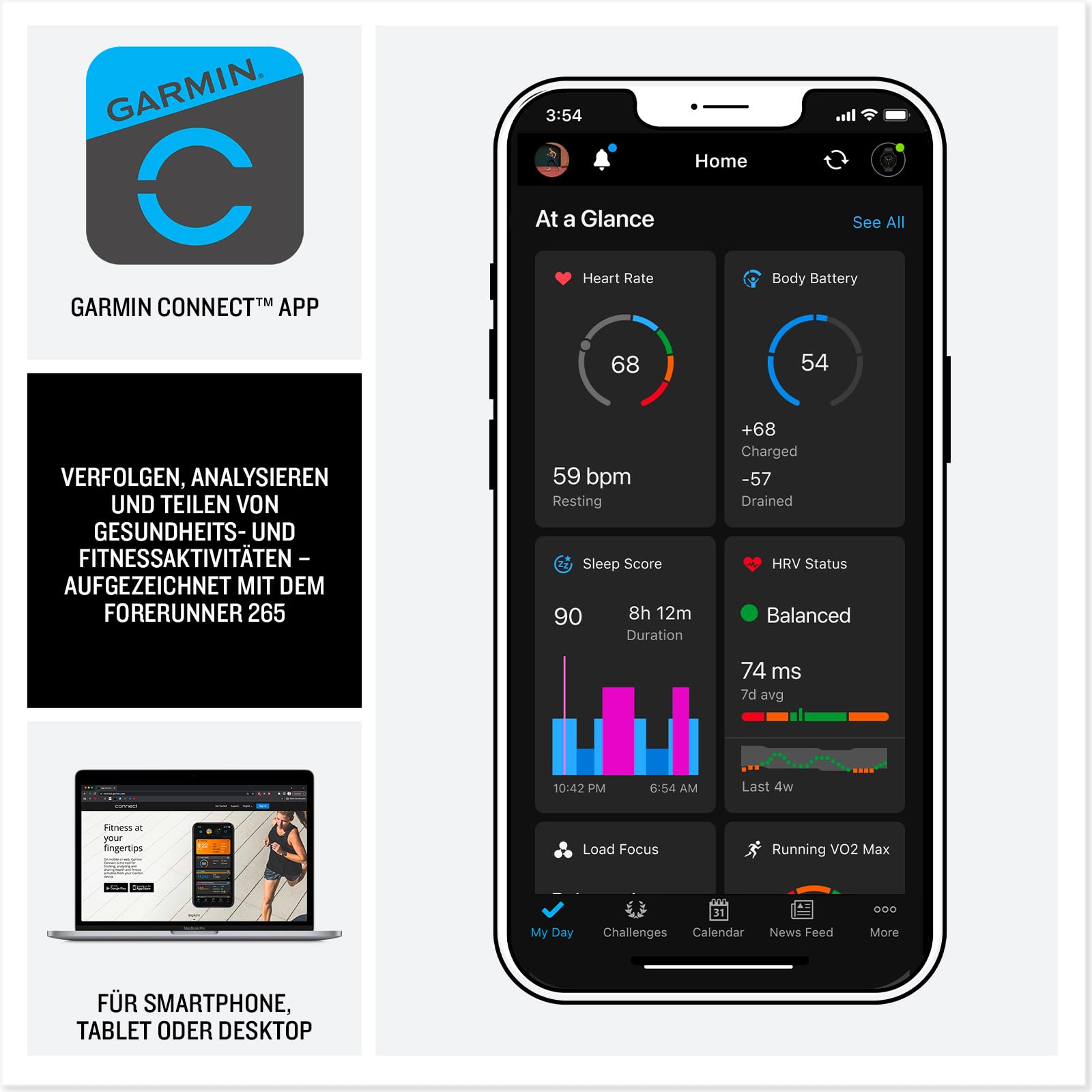 Garmin Forerunner 265 46mm - Laufuhr, 1,3" AMOLED-Display, 13 Tage Akkulaufzeit, 30+ Sport-Apps, Trainingsanalyse, spezielle Lauffunktionen, Trainingsbereitschaft, erweiterte Schlaffunktionen, Musik