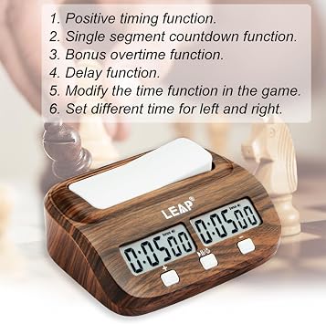 Chess Clock Digital Chess Timer with Delay and Bonus Professional for Board Games Timer Wood Grain Color