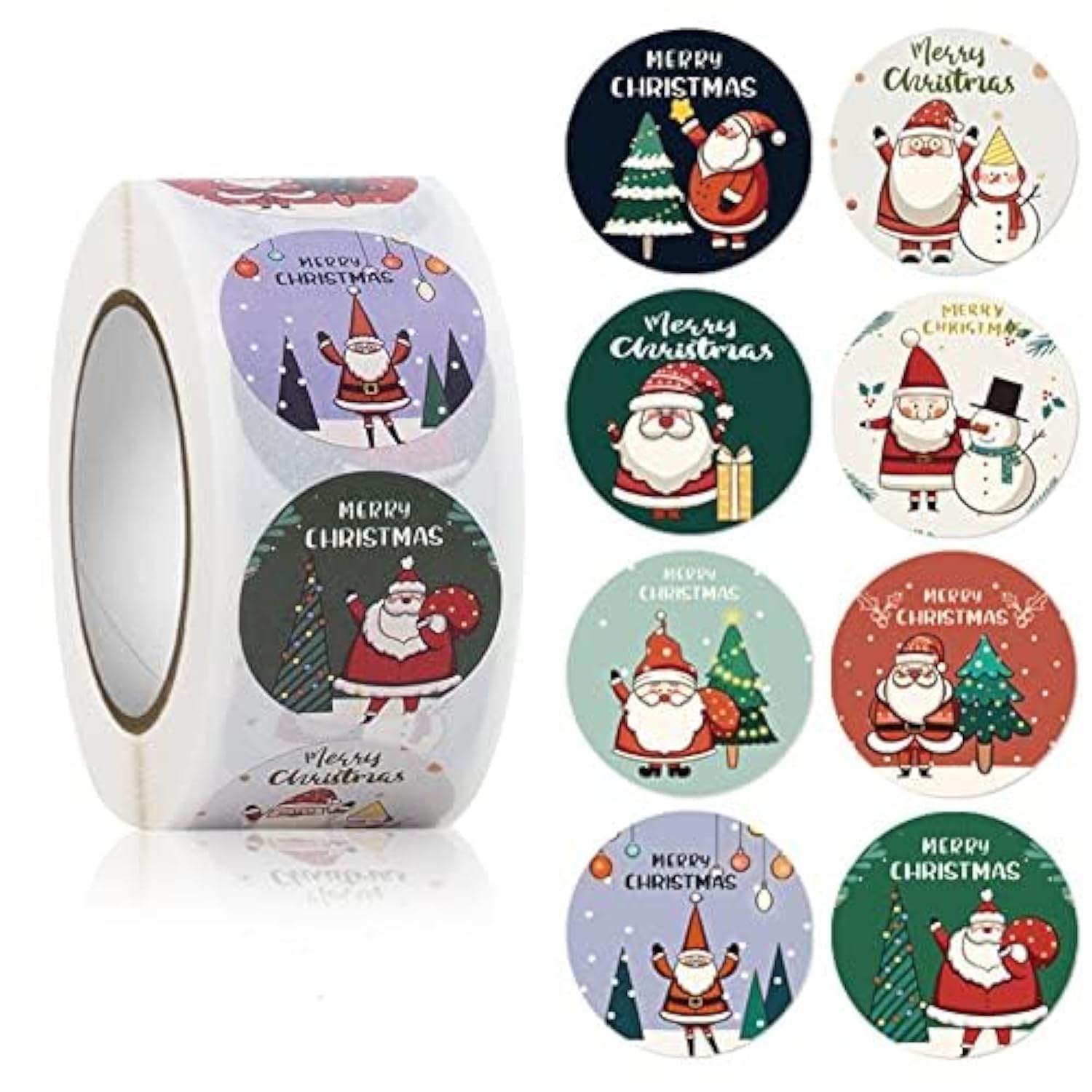 500Pcs Merry Christmas Stickers, Round Labels Roll, 1 Inch, 8 Designs, Snowflake, Snowman Elk, Festive, Paper, For Cards, Envelopes, Boxes