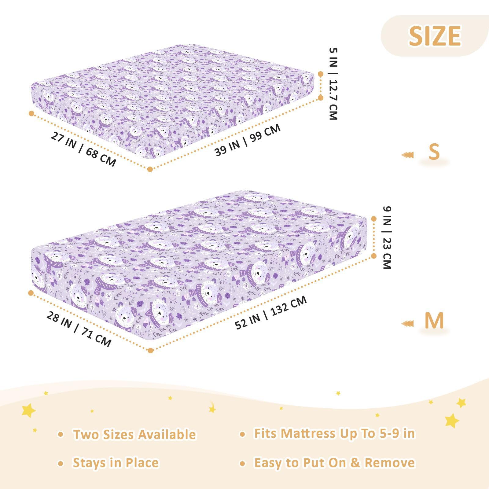 Sábanas de algodón para cuna de bebé, suave, diseño de oso lavanda, funda de ropa de cama para guardería, 1 paquete de juego de sabanas para 52 x 28 pulgadas