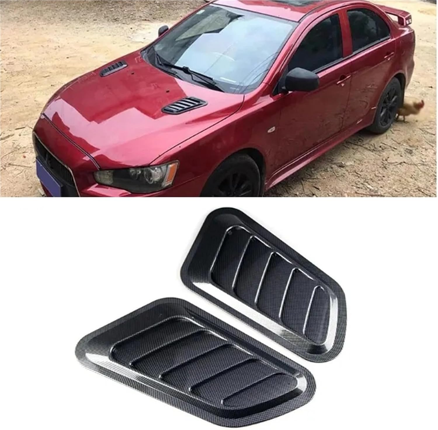 Universal Car Tuning Hood Carbon Fiber Air Flow Intake Decoration Hood Scoop Bonnet Vent Cover Stickers Decoration Styling(Carbon Look)