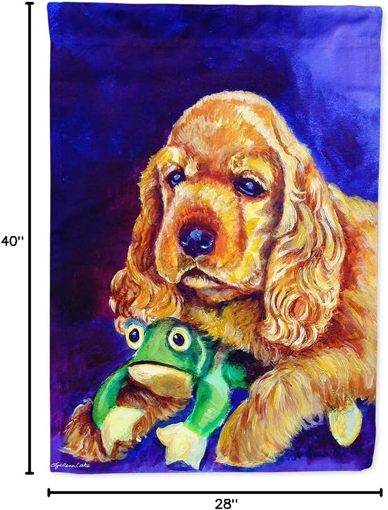 Caroline's Treasures 7342CHF Cocker Spaniel with Frog House Flag Large Porch Sleeve Pole Decorative Outside Yard Banner Artwork Wall Hanging, Polyester, House Size, Multicolor