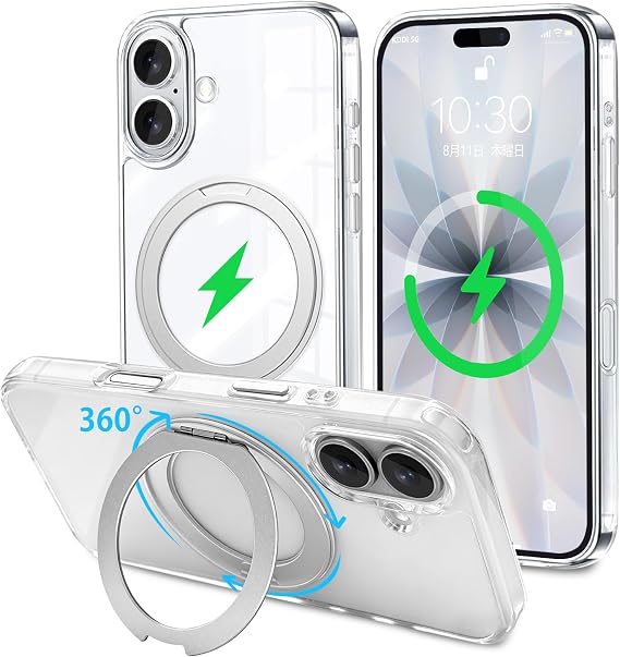 iPhone 17 Case with Ring, Silicone + Transparent, Compatible with MagSafe, Ring 360° Rotating Stand Function, Supports Both Portrait and Landscape