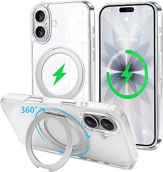 iPhone 17 Case with Ring, Silicone + Transparent, Compatible with MagSafe, Ring 360° Rotating Stand Function, Supports Both Portrait and Landscape