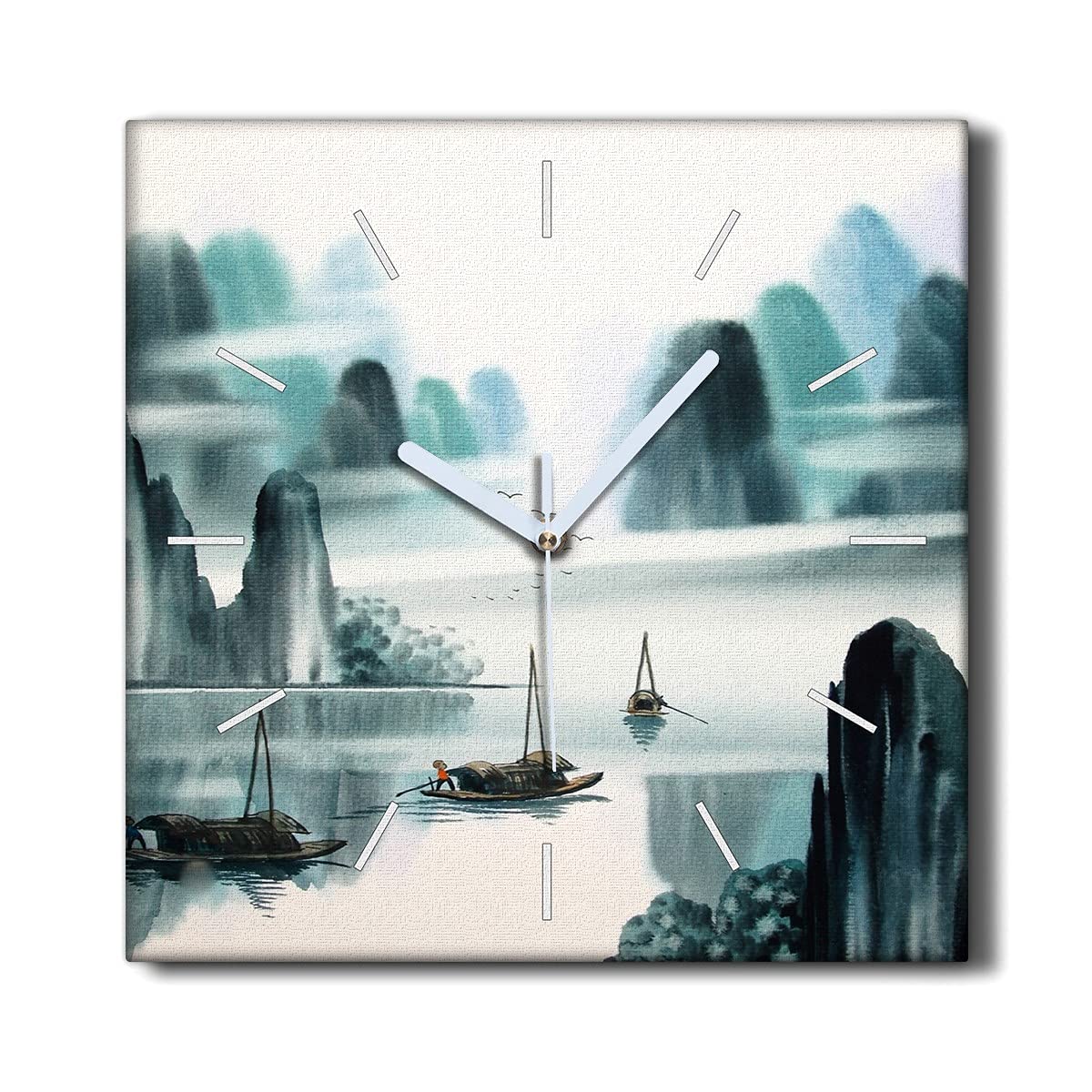 Horloge murale silencieuse décoration salon motif bateaux chinois Coloray
