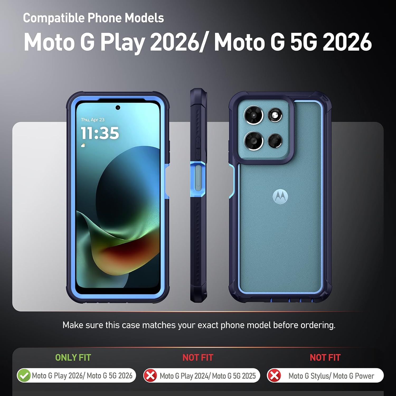 Poetic Guardian Case for Motorola Moto G 5G 2026/Moto G Play 2026, [20FT Mil-Grade Drop Tested],[2 Tempered Glass Screen Protector] Full-Body Shockproof Clear Cover Case, Blue/Clear