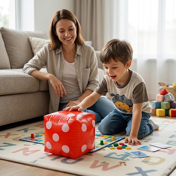 Inflatable Dice, PVC Cube Educational Toys, Stress Relief Dice with Dots, Party Game Prop for Indoor Outdoor Activities, Parties Interactive Play Toy(Red)