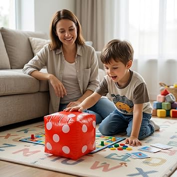 Inflatable Dice, PVC Cube Educational Toys, Stress Relief Dice with Dots, Party Game Prop for Indoor Outdoor Activities, Parties Interactive Play Toy(Red)