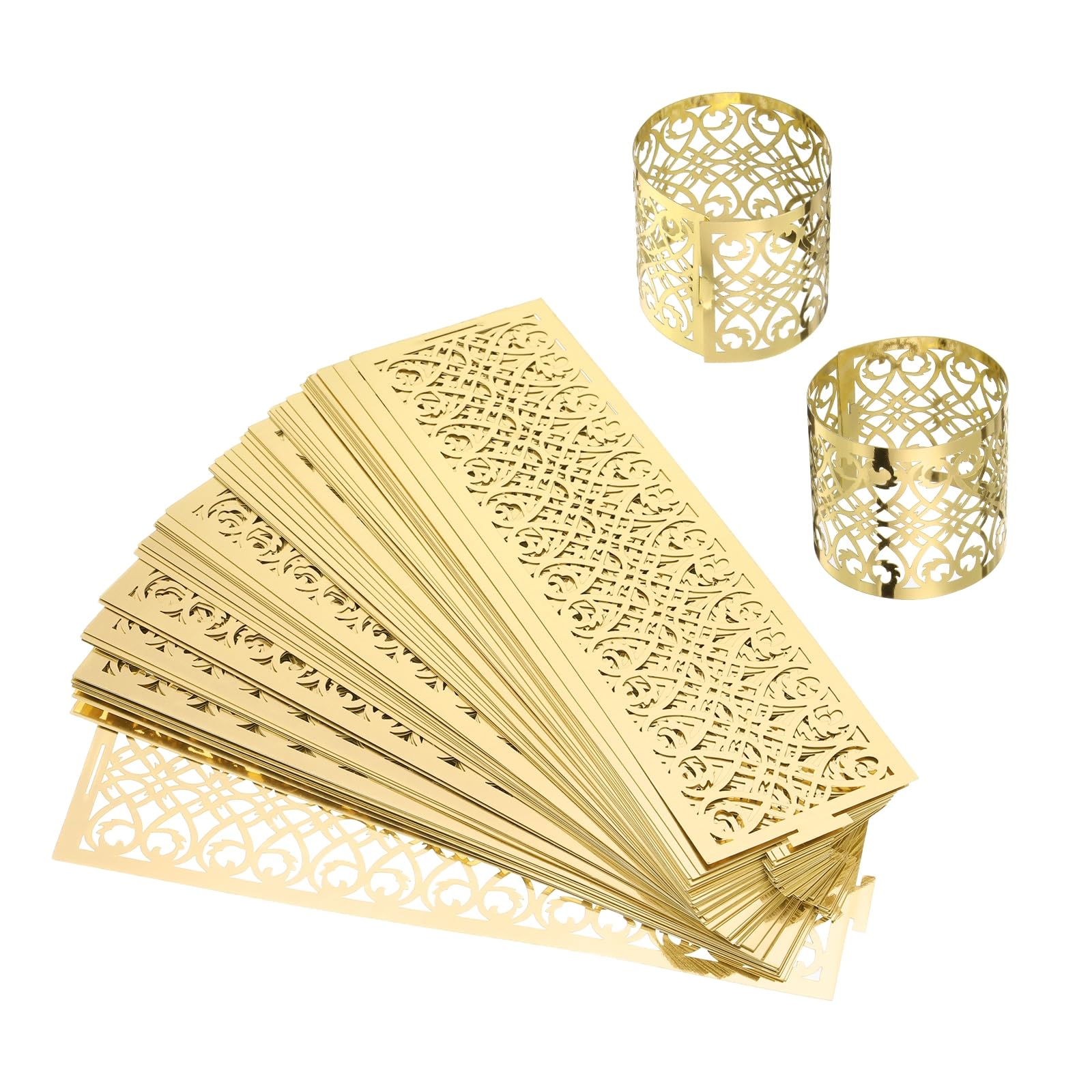 uxcell Lot de 200 ronds de serviette en papier d'aluminium découpé au laser pour mariage, fête, décoration de table, restaurant (doré réfléchissant, 13 x 4 cm)