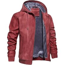 INVACHI Mens Faux Leather Motorcycle Jackets Fleece Lined Coat with Hood