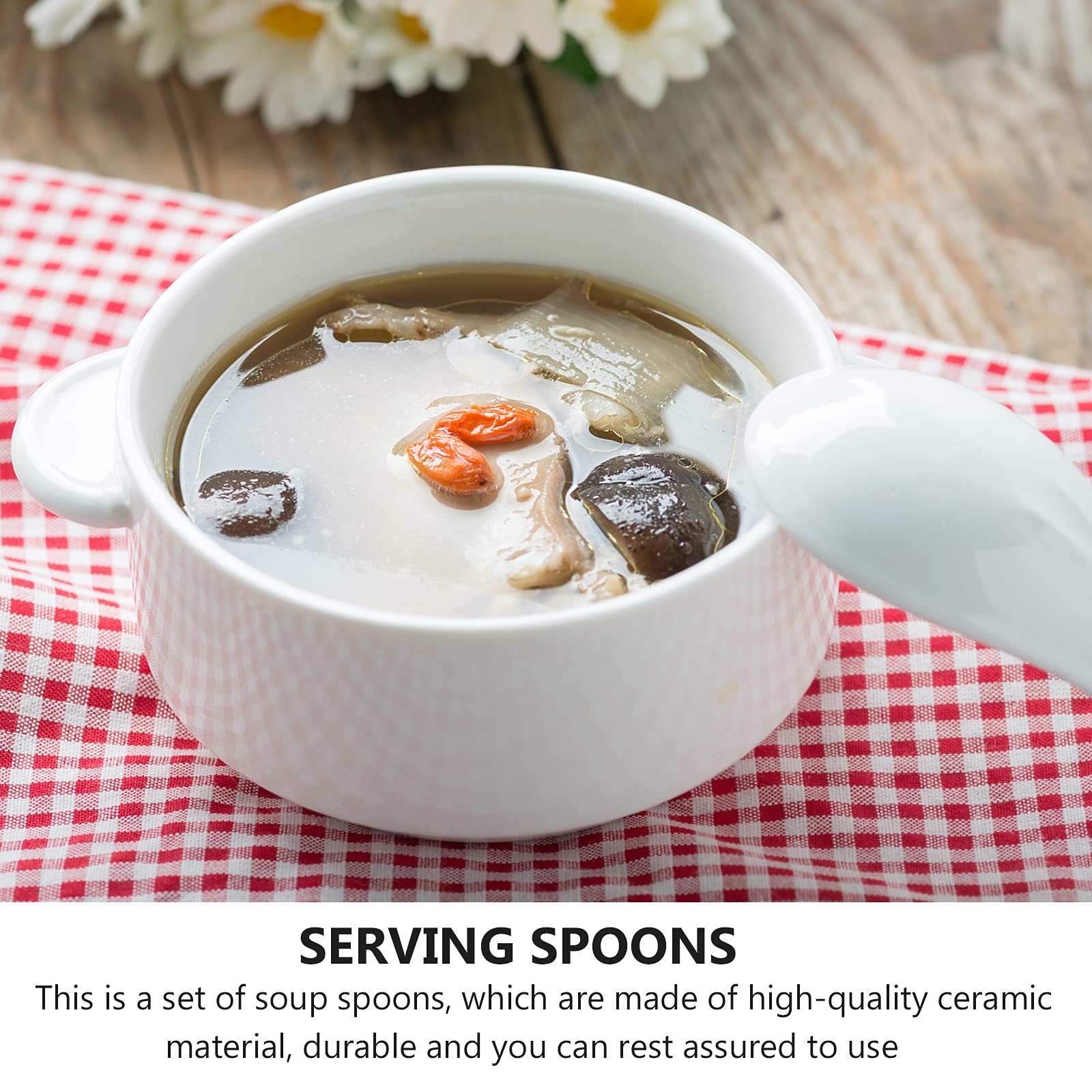 HEMOTON 1juego Cucharas De Cerámica Blanca Para Servir Sopa De Cucharas De Porcelana De Gran Utensilios De Cocina Elegantes y Funcionales Adecuadas Para Hogar y Restaurantes