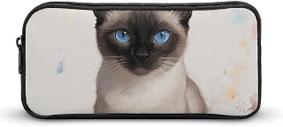 Siamese Cat Art Pencil Case Large Capacity Pencil Pouch | Cute Aesthetic Stationery Organizer Portable Makeup Bag with Handle for Office Supplies, Tools, Cosmetics