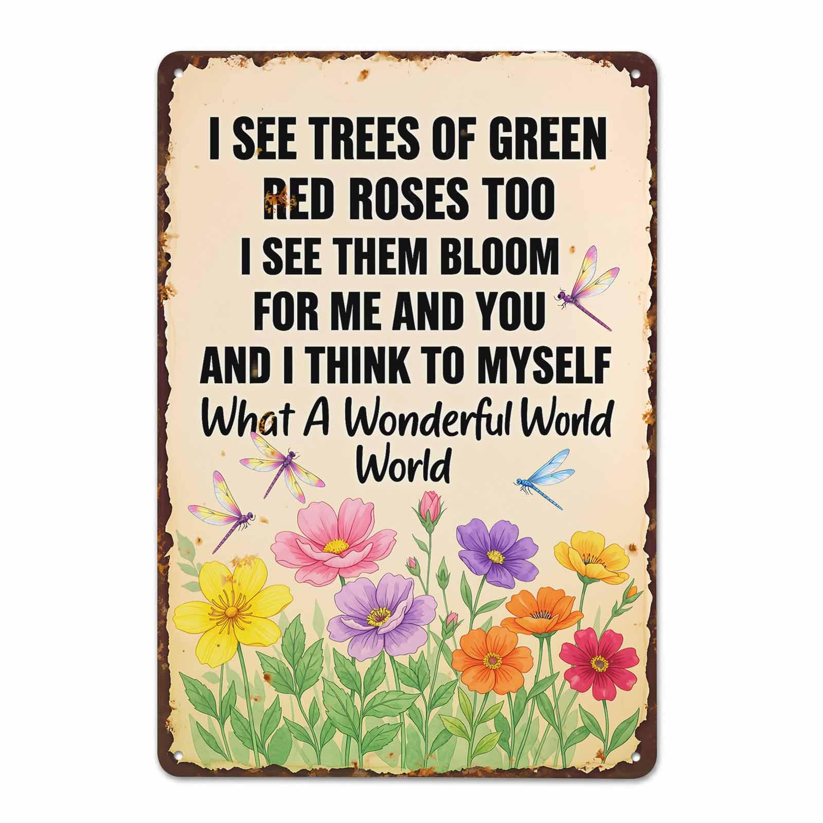 Gsrony Boys Type18 What A Wonderful World Floral Vintage Metal Tin Sign 8X12,Waterproof