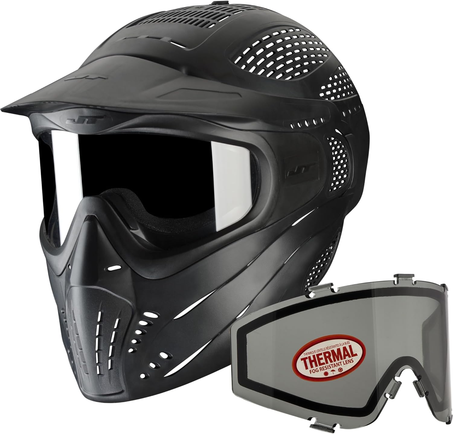 JT Premise Headshield Paintball Mask - Black with Smoke Thermal Lens Combo