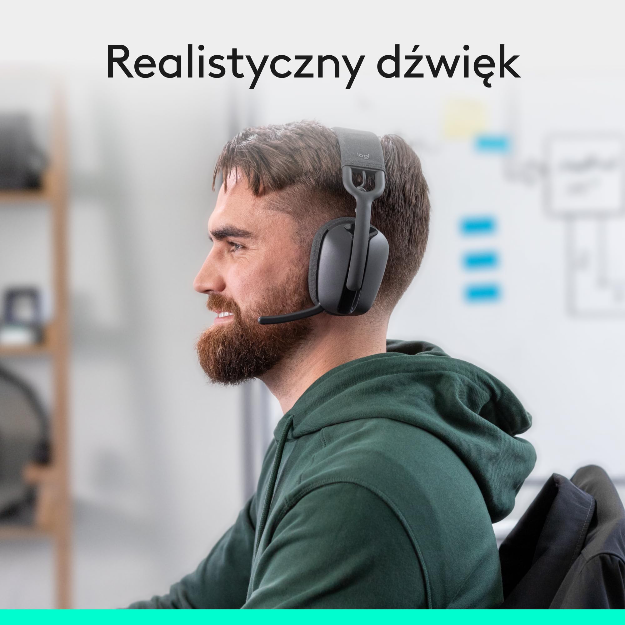 Logitech Zone Vibe 100 Lekkie bezprzewodowe słuchawki nauszne z mikrofonem z redukcją szumów, Zestaw słuchawkowy Bluetooth, dla Teams, Google Meet, Zoom i Mac/PC - Szary