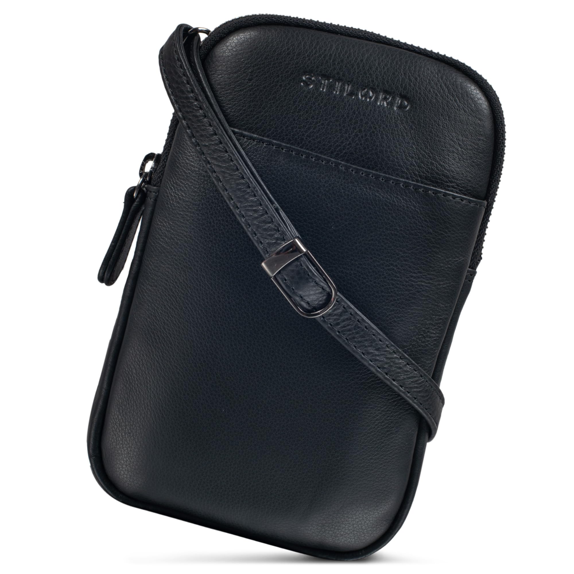 STILORD 'Loki' Vintage Echtleder Handytasche - Brustbeutel Perfekt für Reisen, Festivals & Unterwegs - Kleine Umhängetasche für Smartphone Farbe:schwarz