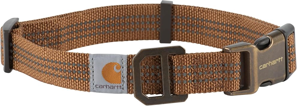 Carhartt Fully Adjustable Nylon Webbing Collars for Dogs, Reflective Stitching for Visibility, Carhartt Brown Nylon Webbing, Medium