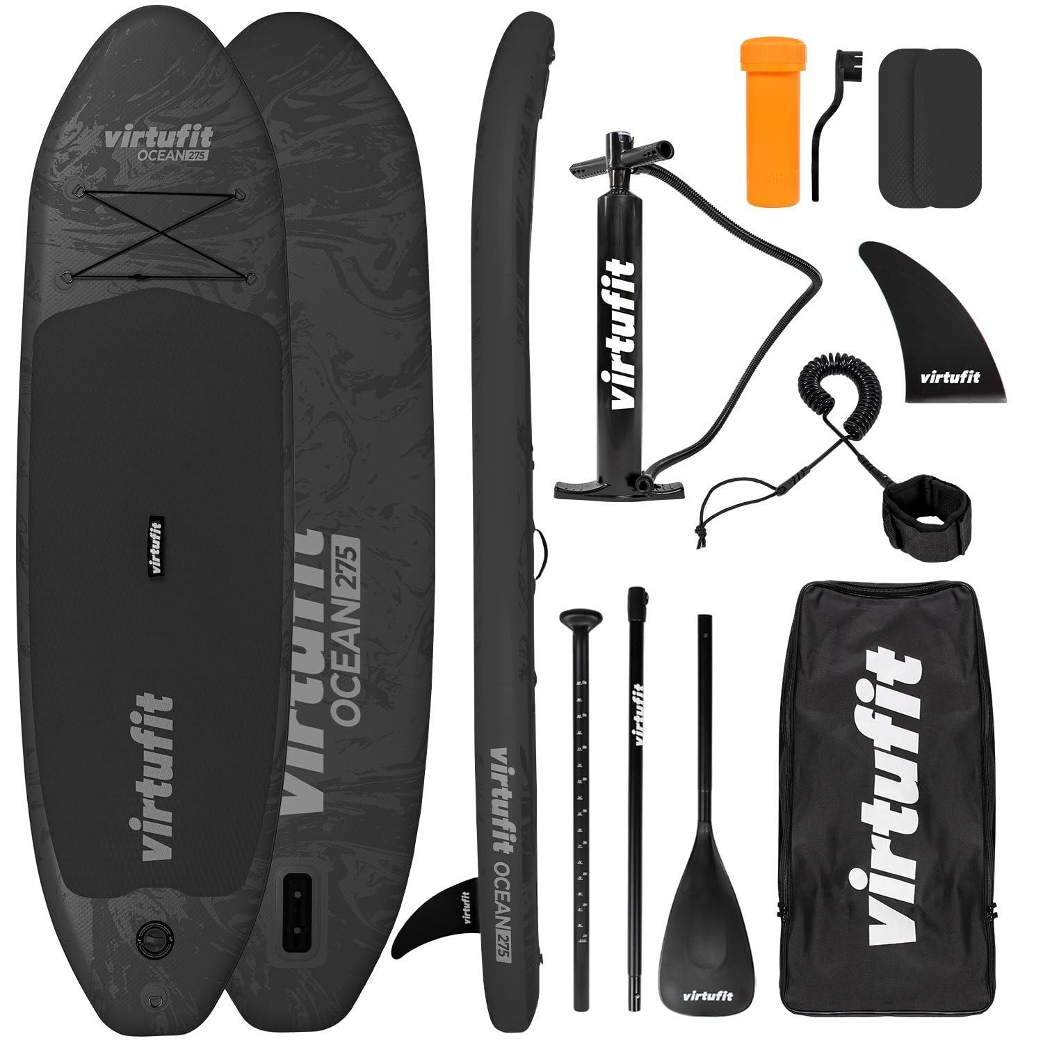 VirtuFit Tabla de SUP Ocean 275 – Negro – Incluye accesorios y bolsa de transporte