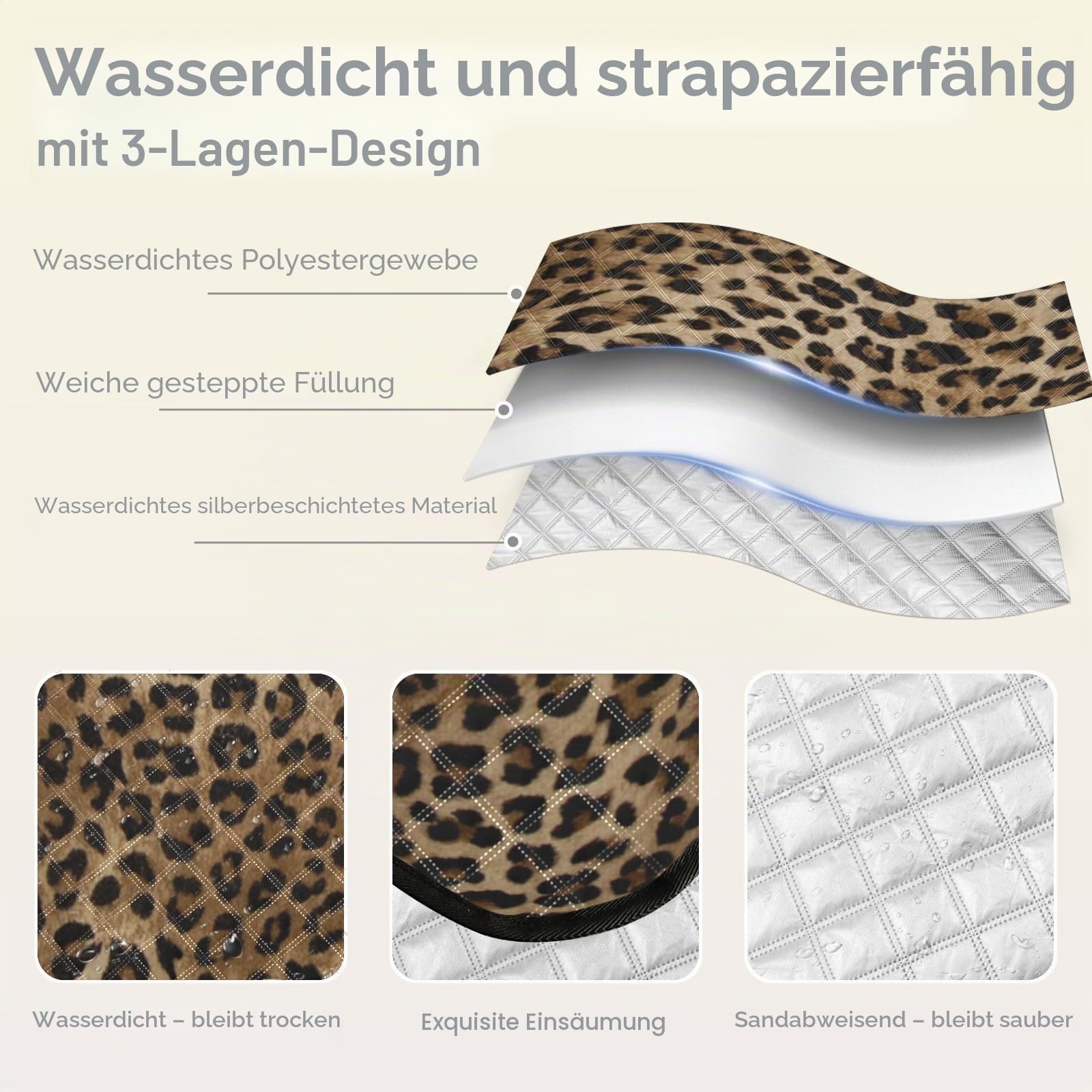 Picknickdecke 200x200cm, Tier Leopard Print groß wasserdicht Campingdecke faltbar Strandmatte Picknick-Matte
