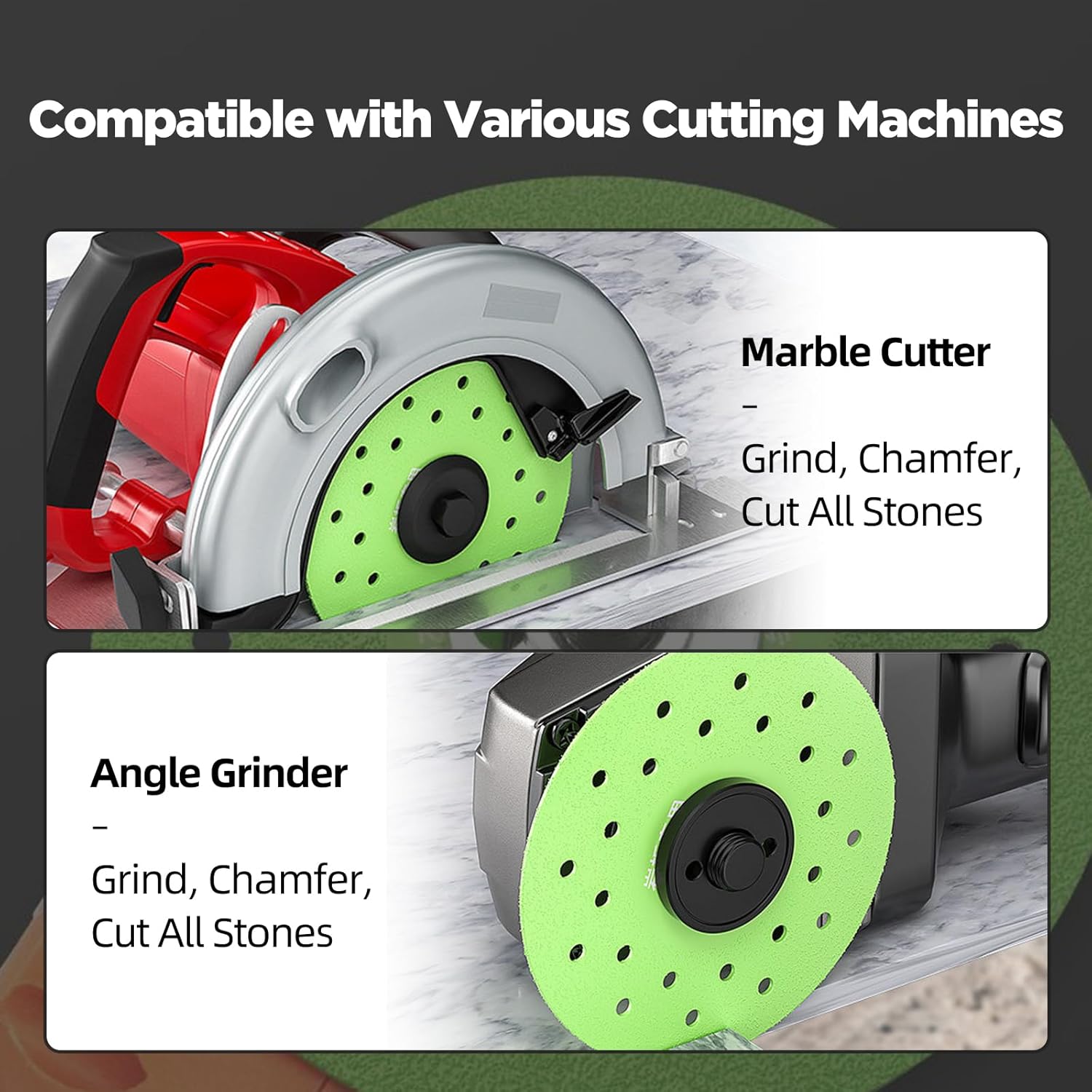 4.5" Diamond Cutting and Grinding Disc Set, 3 Pcs Multi-Pore Flat Saw Blades for Tile, Glass, Marble, Granite, and Rock Slab, Ultra-Wide 1.2" Blade for Angle Grinder, Chip-Free Dry/Wet Cutting(CD-01)