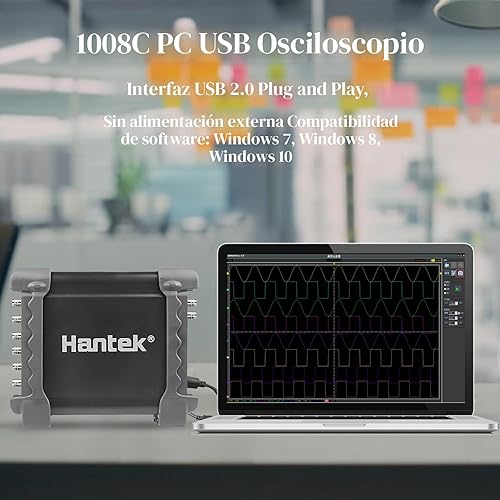 Vista 5 de Hantek Osciloscopio digital de diagnóstico automotriz de la PC USB 8CH 1008C/DAQ/generador programable