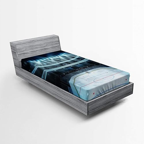 Ambesonne Sábana bajera ajustable de hockey, foto de un estadio deportivo lleno de personas, juego de campeonato de torneos de audiencia, funda de