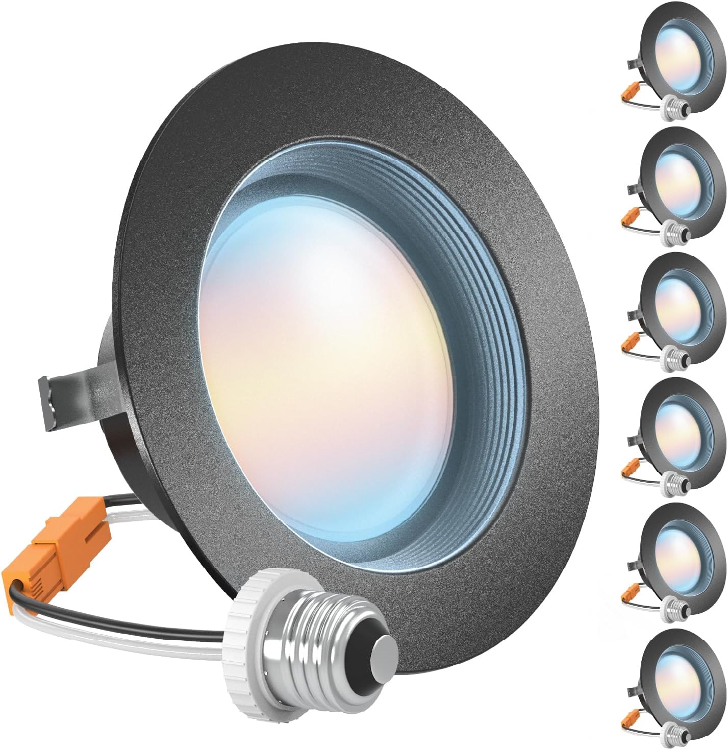 Sunco 6 Pack LED Can Lights 4 Inch, Black Recessed Lighting, Selectable CCT 2700K/3000K/3500K/4000K/5000K, 600 LM, Dimmable, 8W=40W, Baffle Trim, 50,000 Lifetime Hours