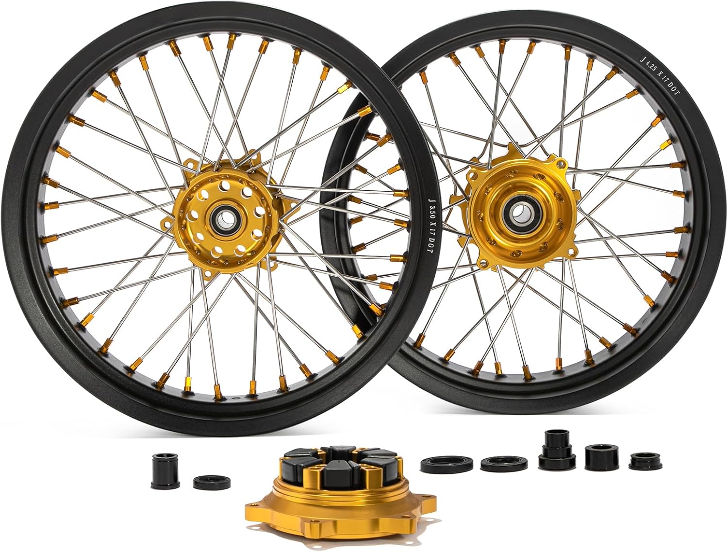 TOFR 17" Spoked Supermoto Wheels Gold Hub Cush Drive Kit for Suzuki DR650SE 1996-2024