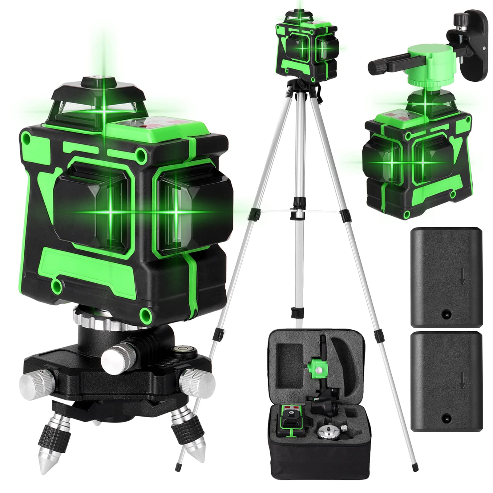 Livella Laser, Geevorks Multifunctional Self-leveling 3D 12 Lines Laser Level Tool Vertical Horizontal Lines with 1.5M 3 Heights Adjustable Alloy Extension Bar Tripod Stand