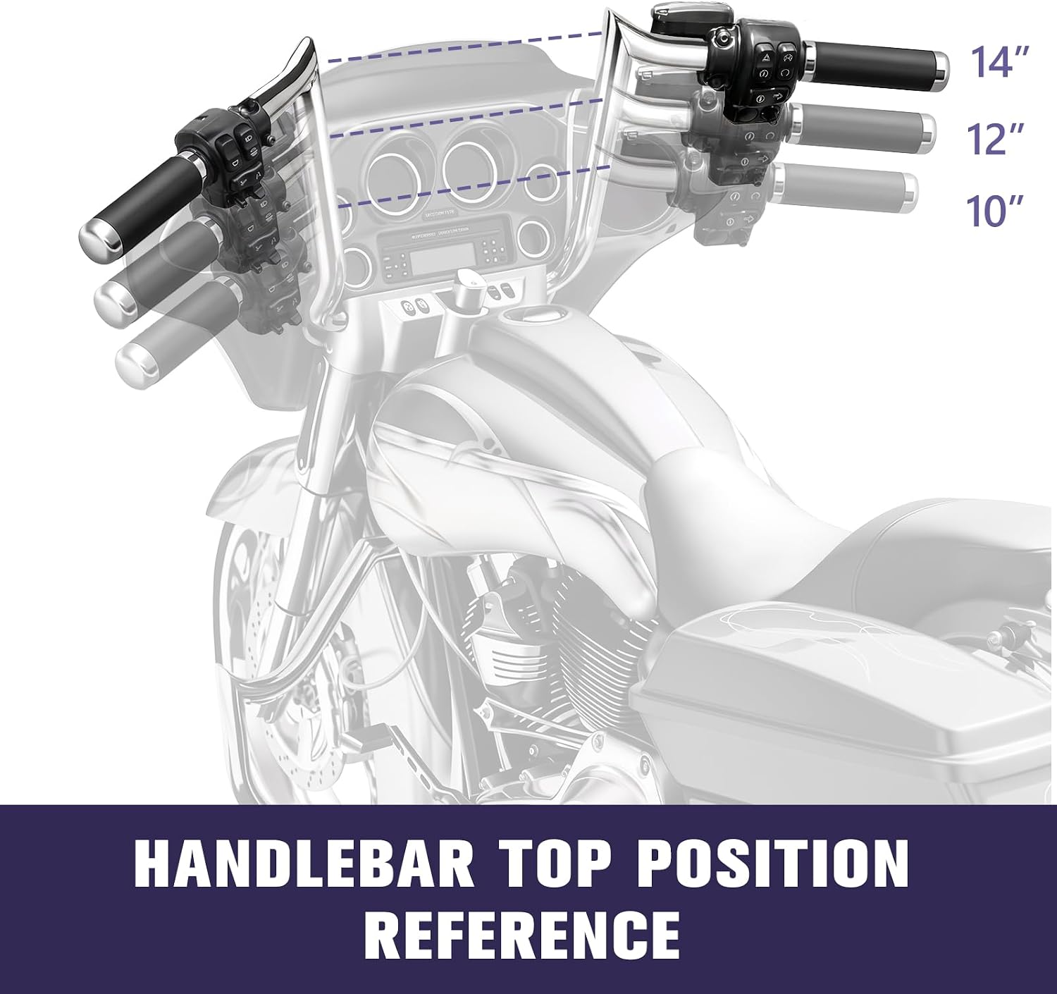 Pre-Wired Rise Handlebars Ape Hangers for Harley 2014-2023 Street Glide Electra Glide Ultra Limited 1.25" Fat Meathook Handle Bar Prewired CAN-Bus Wire and Guiding Line (Chrome, 14 inch)