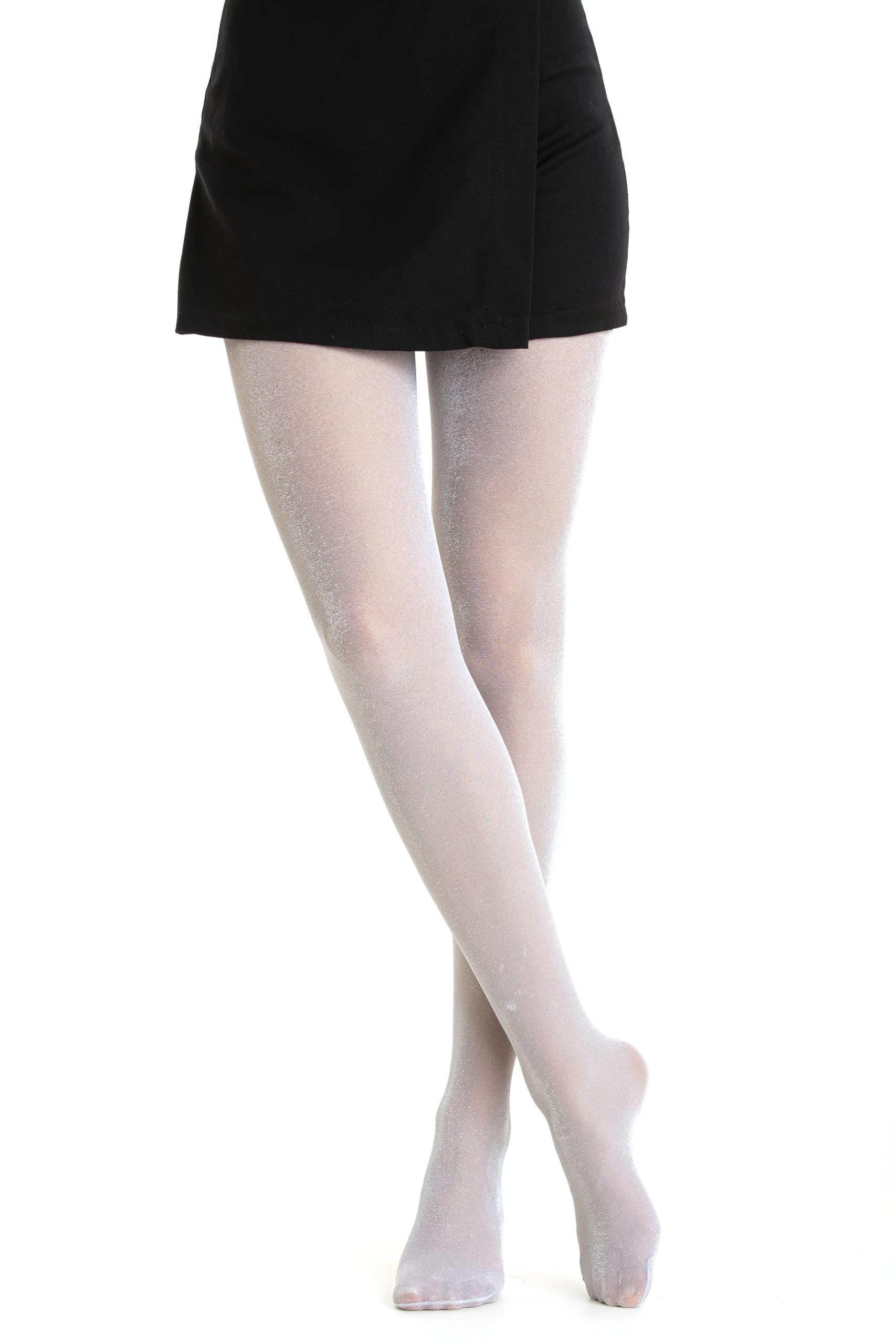 Gi&Gi Women's Glitter Sheer Tights, Sparkly Shimmer Hosiery, 40 Denier, Multiple Colours, for Parties and Occasions (UK, Alpha, L, XL, Regular, Regular, WHITE)