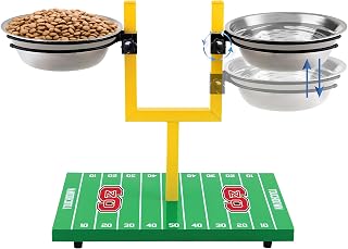 NCAA North Carolina State Wolfpack Goalpost Football Field Dog Feeder – Adjustable Elevated Dog Bowls with Stand, 2 Stainless Steel Bowls, Non-Slip Rubber Feet, Raised Pet Feeder for Large, Small Dogs