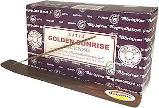 Govinda Incense Stick Holder Bundle with Satya Bangalore (BNG) Incense Sticks - 12 Boxes x 15 Grams (Golden Sunrise)
