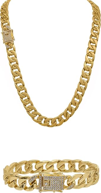 American Exchange Gold Bling Lock Bracelet And Necklace Set