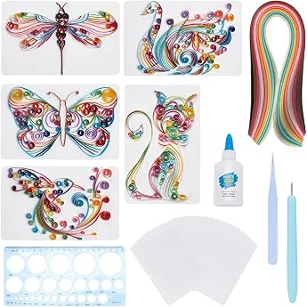 WEBEEDY 20 Sets Paper Quilling Sets DIY Kits for Pretty Cat Quilling Cards with 36 Colour Strips 20 Cards Paper Quilling Tools and Accessories Home Room Wall Decoration