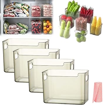 Crystal Clear Freezer Storage Bins - Stackable Freezer Organizer Bins,Ice Bin for Freezer and Refrigerator Drawers, Heavy-Duty Plastic Organizer Bins for Fridge, Cabinet 4L Translucent green