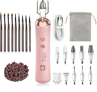 Professional Manicure Pedicure Kit, Electric Nail File Set, Cordless Electric Nail Drill Machine, 5 Speeds Hand Foot Care Nail Drill for Thick Nail Toenail Cuticle with 9Pcs Drawing Brushes