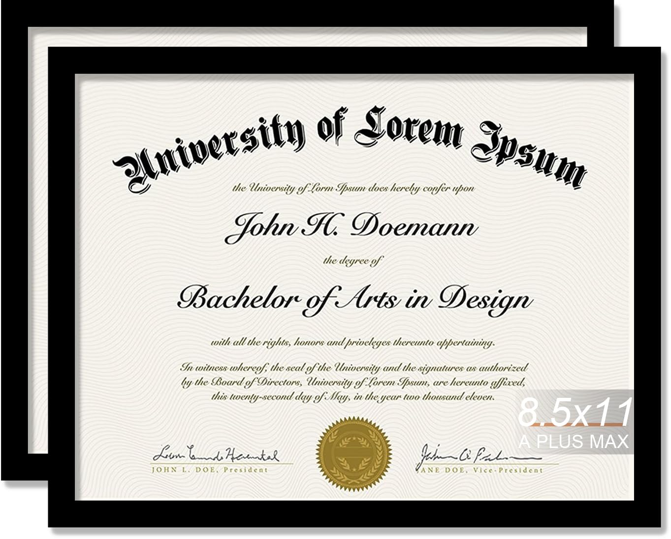 A PLUS MAX Black 8.5 x 11 Frame Set of 2, Engineered Wood Frame with Wood-grain for Display 8.5 by 11 Document Award Certificate Wall and Tabletop - 2