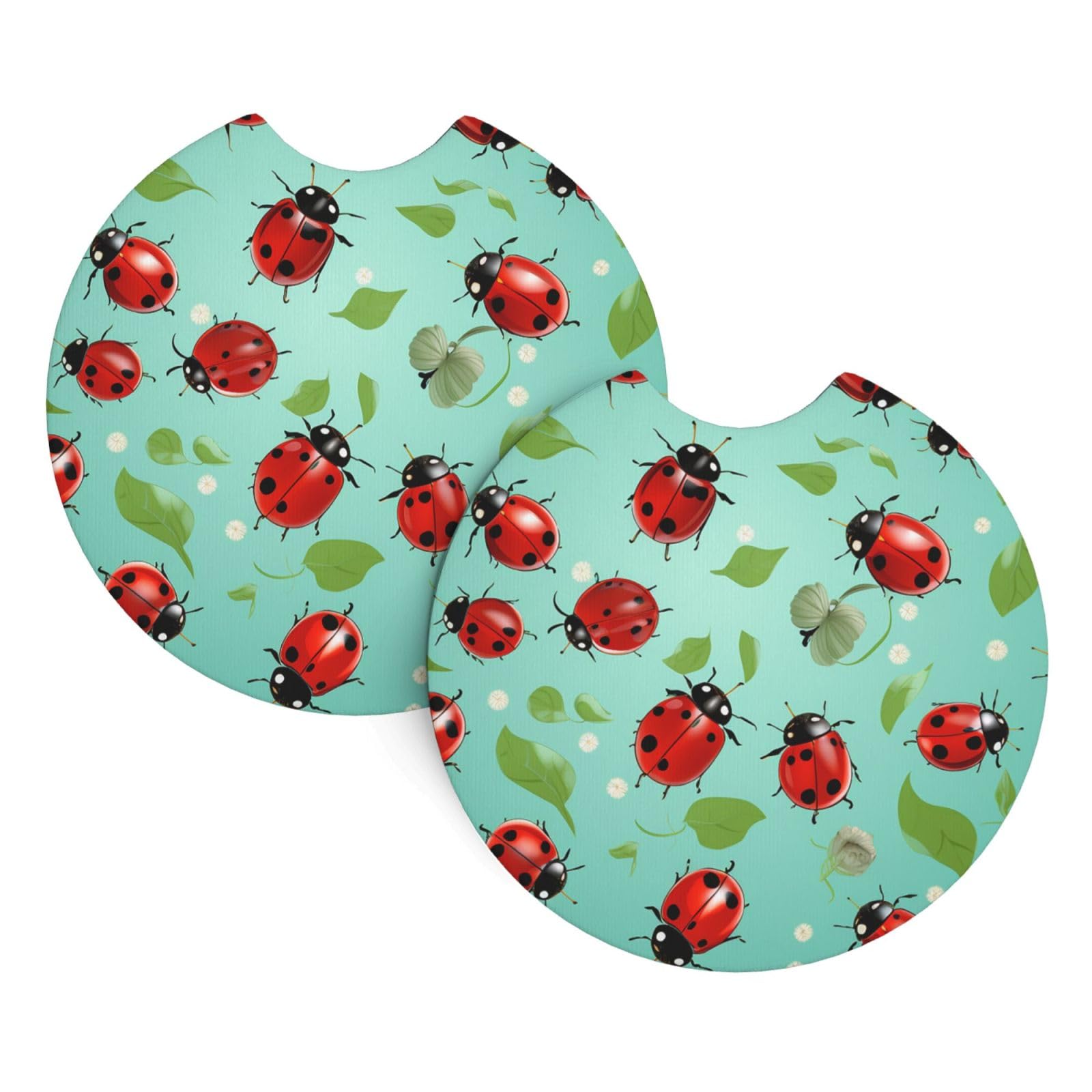 2PCS Car Coaster for Cup Holders Universal Auto Cup Mat Red Ladybugs Cup Coaster Pad 2.7" Waterproof Neoprene Non-Slip Cup Holder Coasters Car Interior Accessories for Women Men