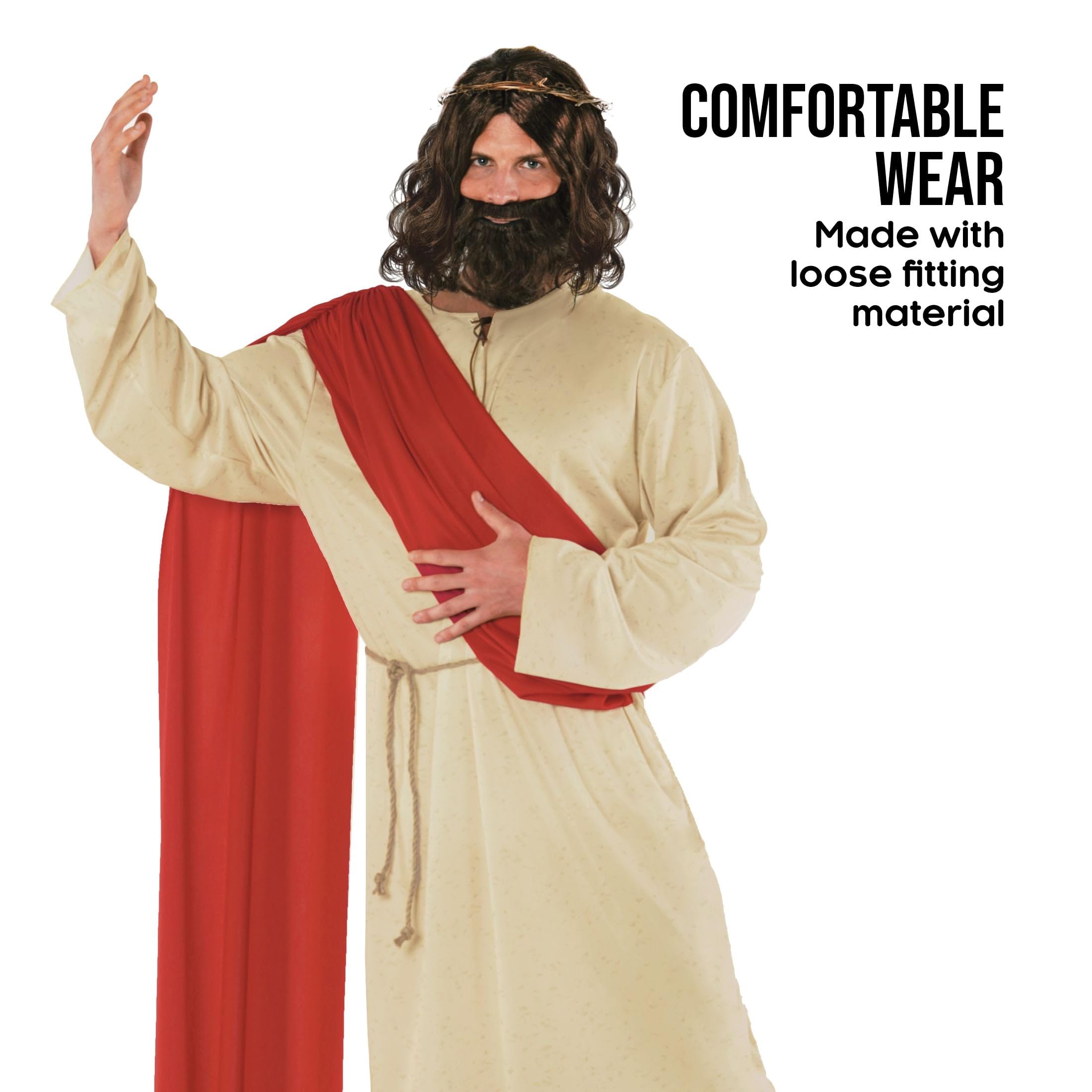 Morph Costume Gesù Cristo Uomo - Vestito Messia con Parrucca e Barba per Adulti, Abito Carnevale per Costumi Halloween Adulti e Feste a Tema