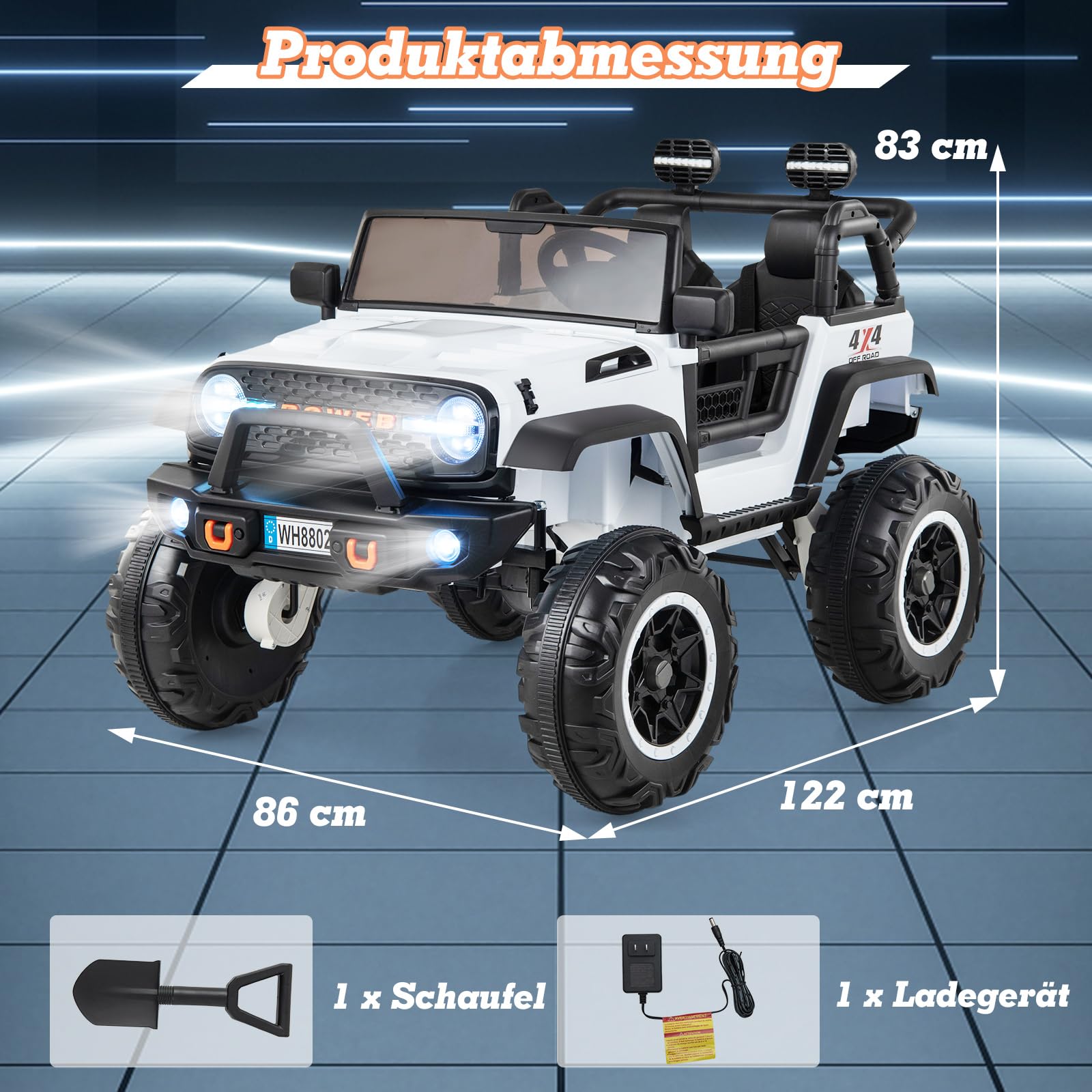 COSTWAY 2-Sitzer Elektroauto für Kinder, 24V Kinderfahrzeug mit Fernbedienung & Schaufel, Elektrofahrzeug mit Musik & Geschichten & USB & Hupe, Elektro Auto für Kinder ab 3 Jahren (Weiß)