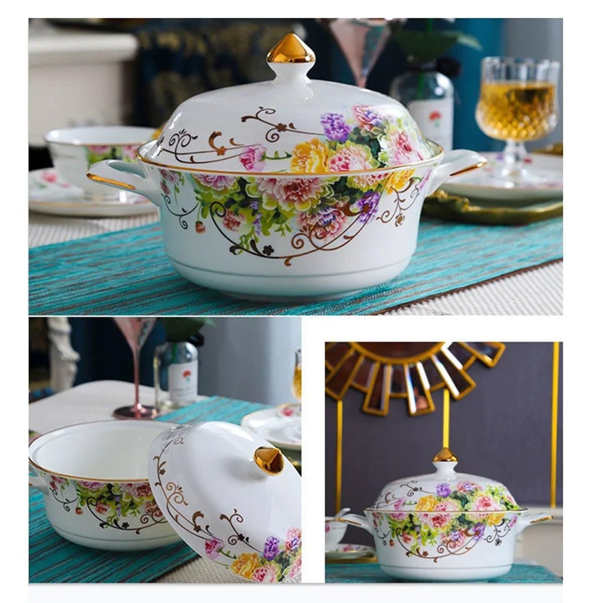 H3TF5J Zestaw stołowy europejskiego w stylu duszpasterskim, 60 sztuk kostki stołowej w Chinach, wytrzymałą porcelanę, wielofunkcyjna zastawa stołowa gospodarstwa domowego, prezent na parkiecie domowym