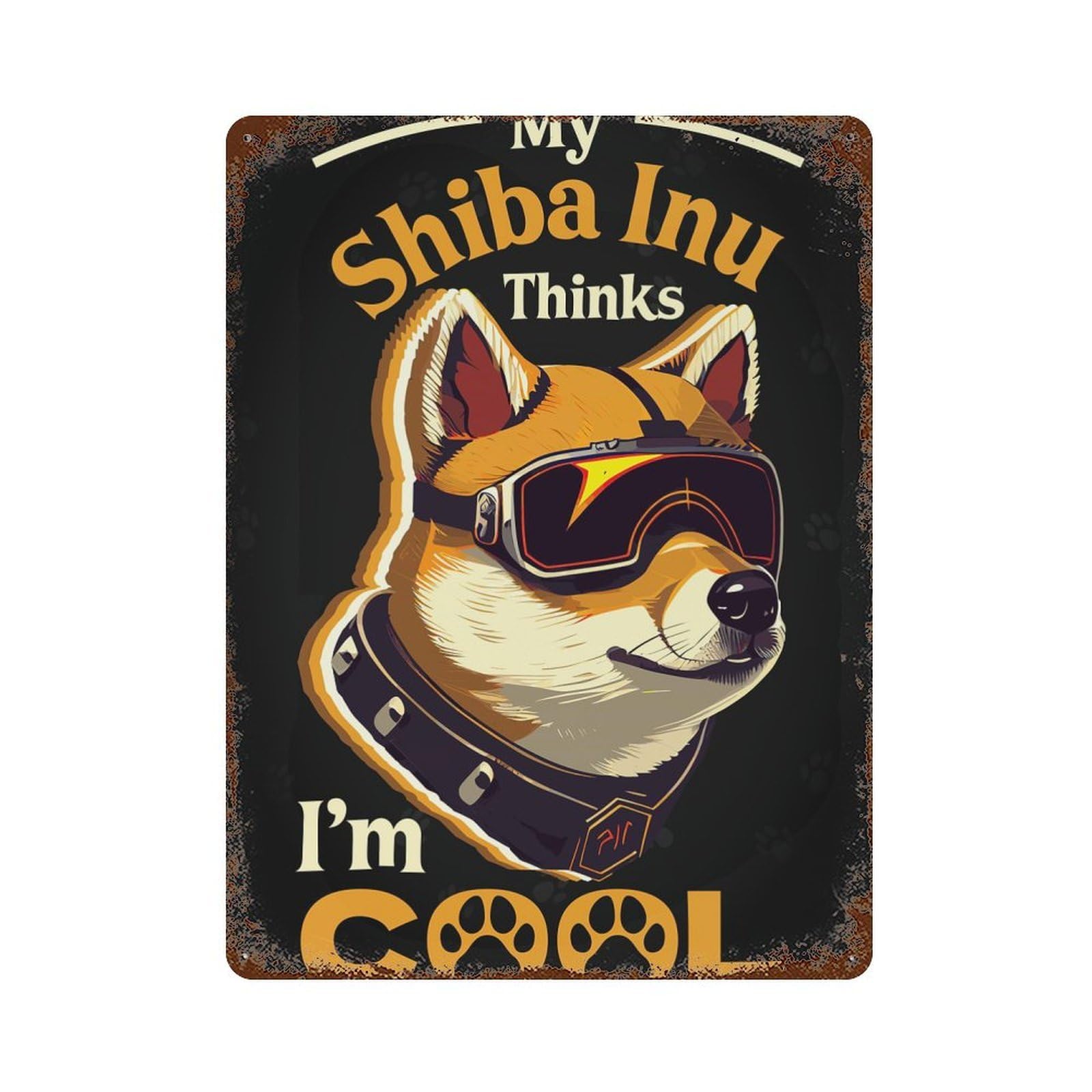 Cool Cyber Dog Shiba Inu 15.7"x11.8" Decorative Tin Sign, Retro Wall Decor for Garage, Bar And Workshop Decor