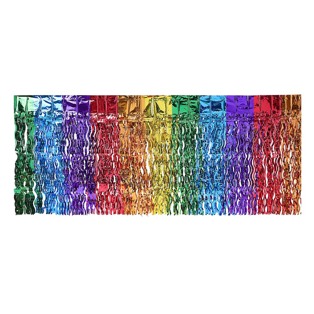 LOGOFUN Party Table Skirts Tinsel Curtain Rainbow Design Fringe Table Mat for Birthday Wedding Holiday Festival Party Supplies - 75 * 275CM