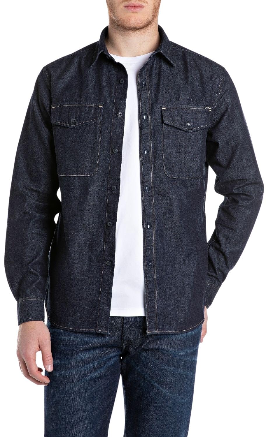 Replay Men's Shirt, 007 Dark Blue, M