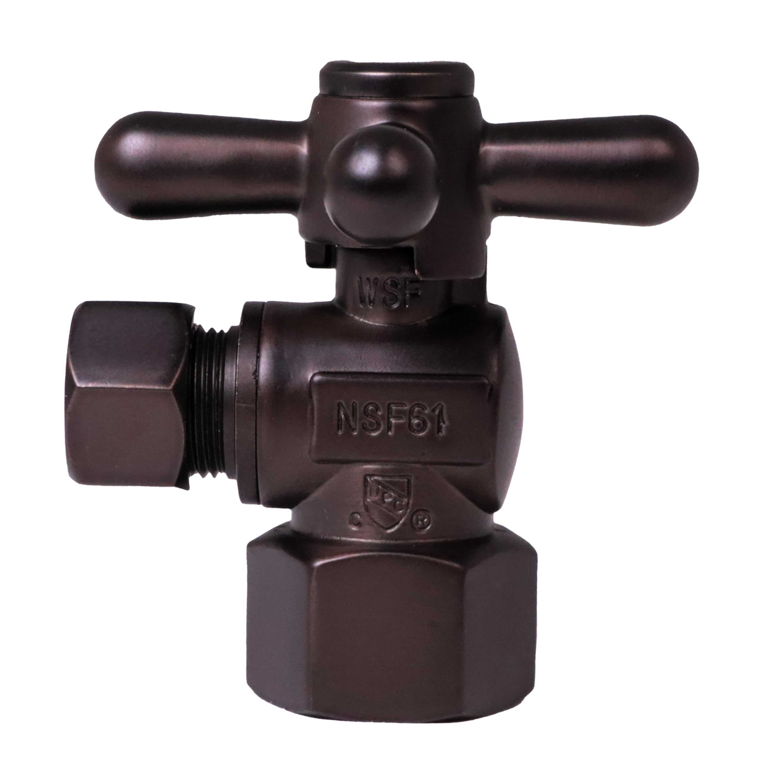 Westbrass D103BX-2-12 - Válvula de cierre de ángulo de mango cruzado de 1/4 vuelta, IPS de 1/2 pulgada x 3/8 pulgadas de diámetro exterior, bronce aceitado (paquete de 2)