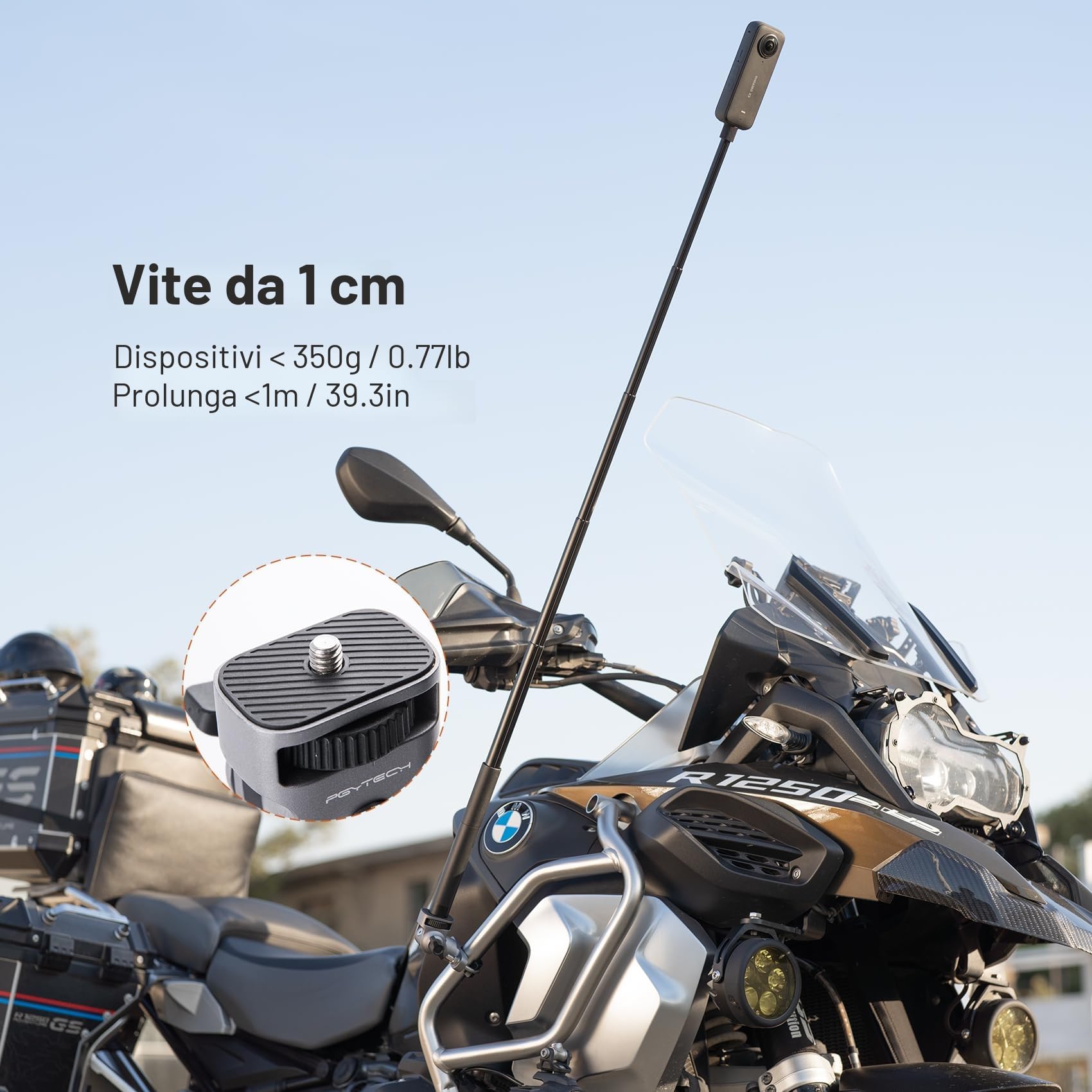 PGYTECH CapLock U-Bolt Montare Staffa in Lega di Alluminio per Insta360 Ace Pro 2/X5/X4, 2 Blocco Cuscino Montaggio Moto Bici con 1/4" Filettatura per Gopro, per DJI Osmo 360/Action/Pocket Accessori