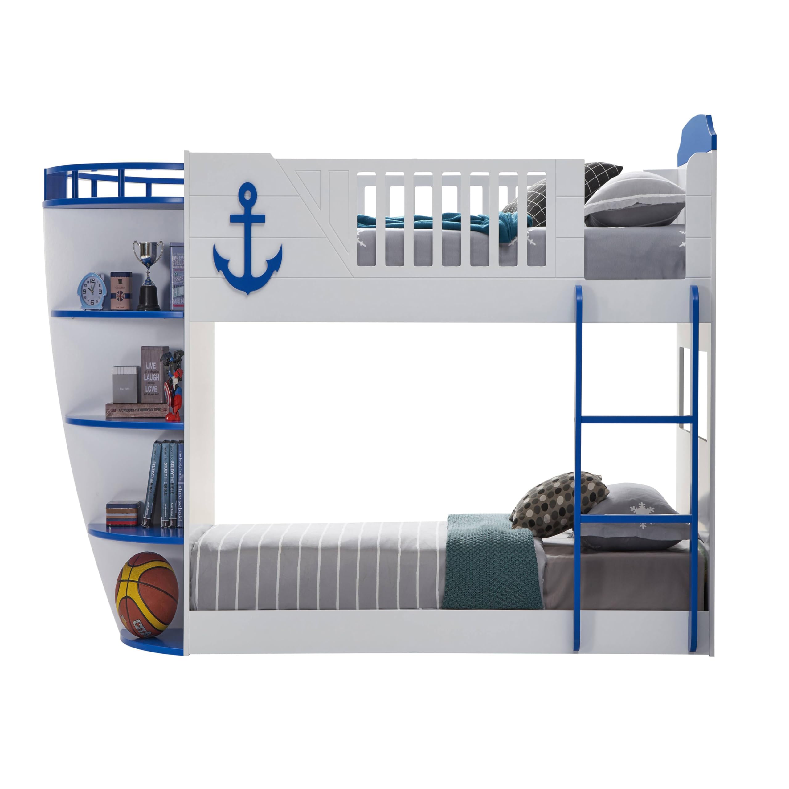 Sky Blue and White Twin,Twin Boat Shaped Bunk Bed