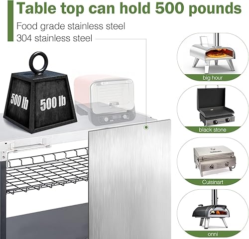 Miniatura 5 de Carrito de parrilla al aire libre, mesa de carrito de comedor de 500 libras con tres estantes, mesa de trabajo y preparación de alimentos movible de