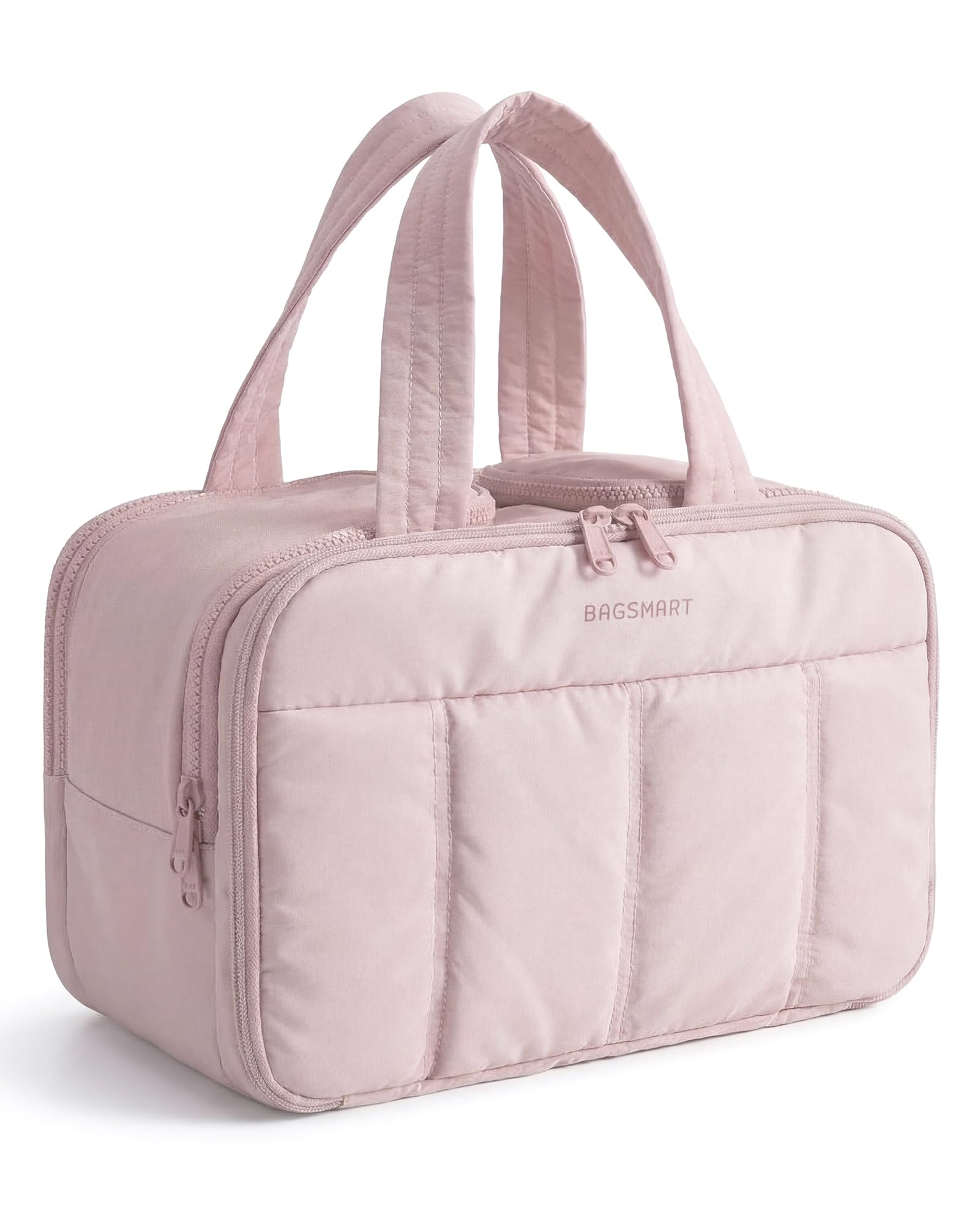 BAGSMART Travel Toiletry Bag, Puffy Large Toiletry Bag for Women, Lightweight Cosmetic Makeup Bag Organizer with Handle for Traveling, Accessories, Essentials, Toiletries (Pink)